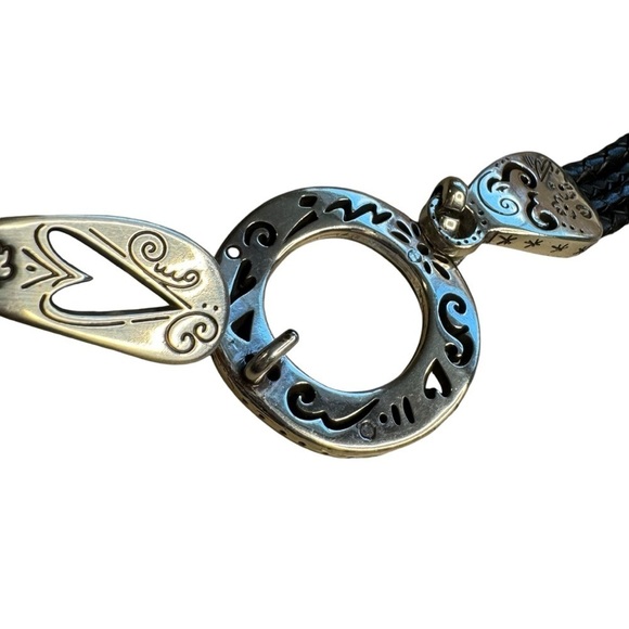 Brighton Black Braided Leather Lasso Rope Sling Wrap Belt Silver Clasp 40” - Picture 4 of 5